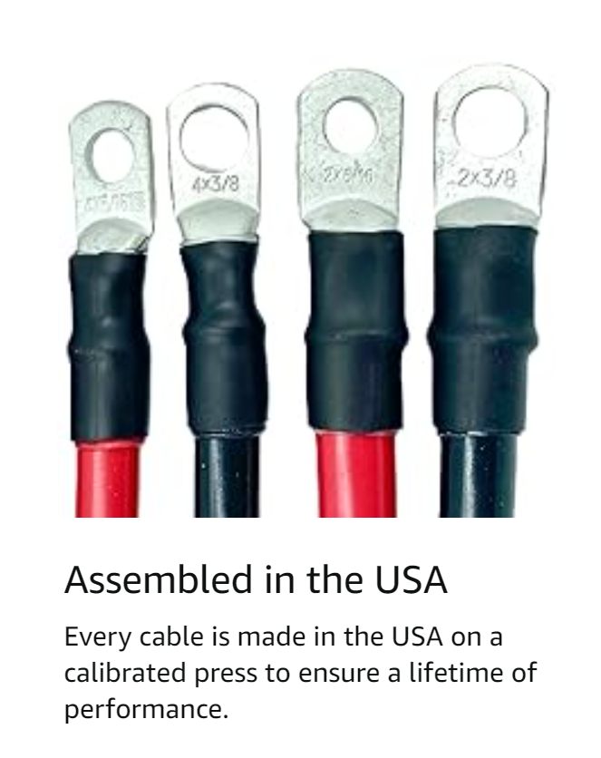 2 AWG Gauge Marine Grade Battery Cables Made in USA, Meets/Exceeds USCG and ABYC specs